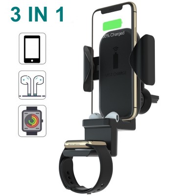 3 In 1 Car Holder 10W Qi Wireless Charger For Iphone 8 X XS MAX Fast Wireless Charger For Apple Watch for  Xiaomi  Pods